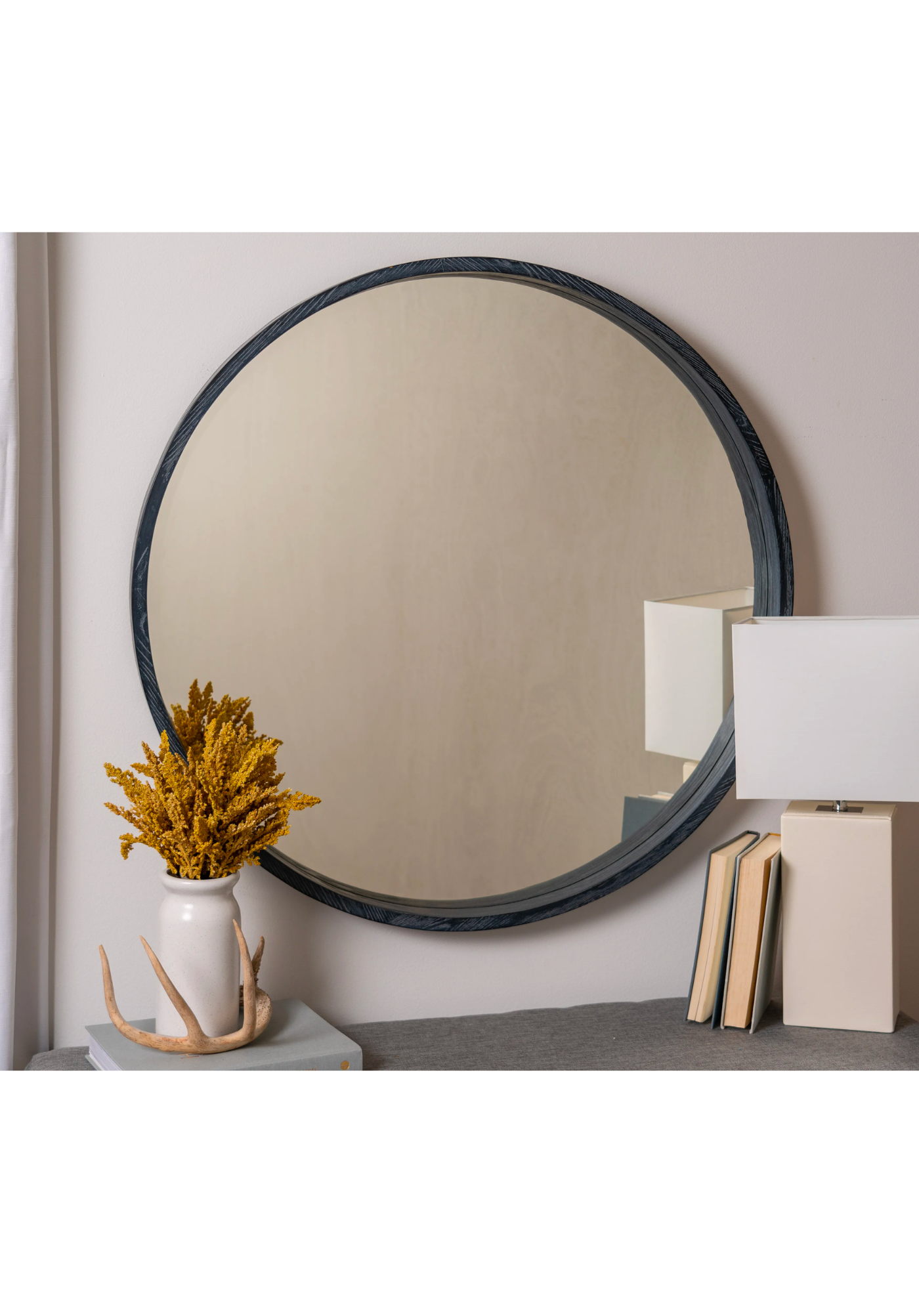 Raised Gray Round Mirror
