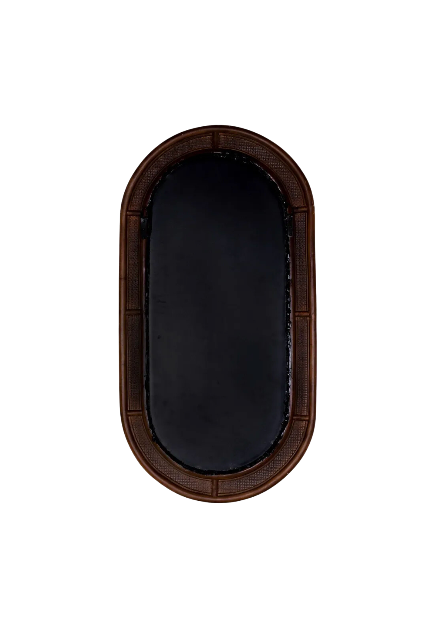 Dark Walnut Rattan Oval Mirror