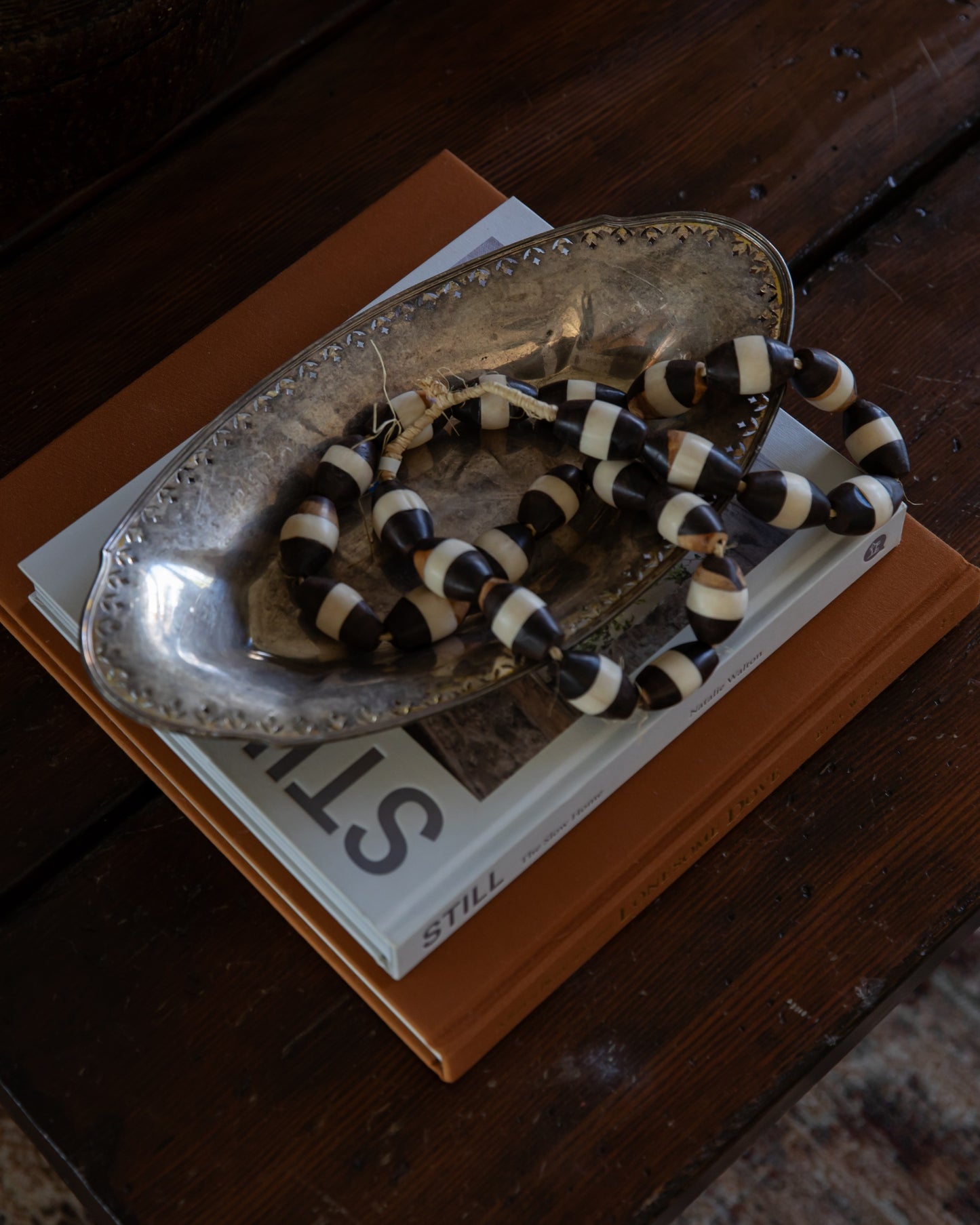 Brown and White Stripe Beads