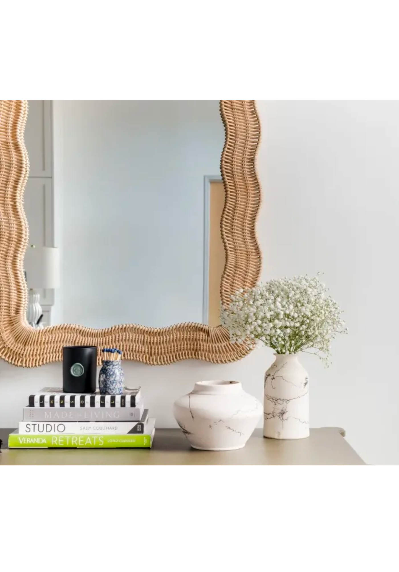 Scalloped Rattan Mirror