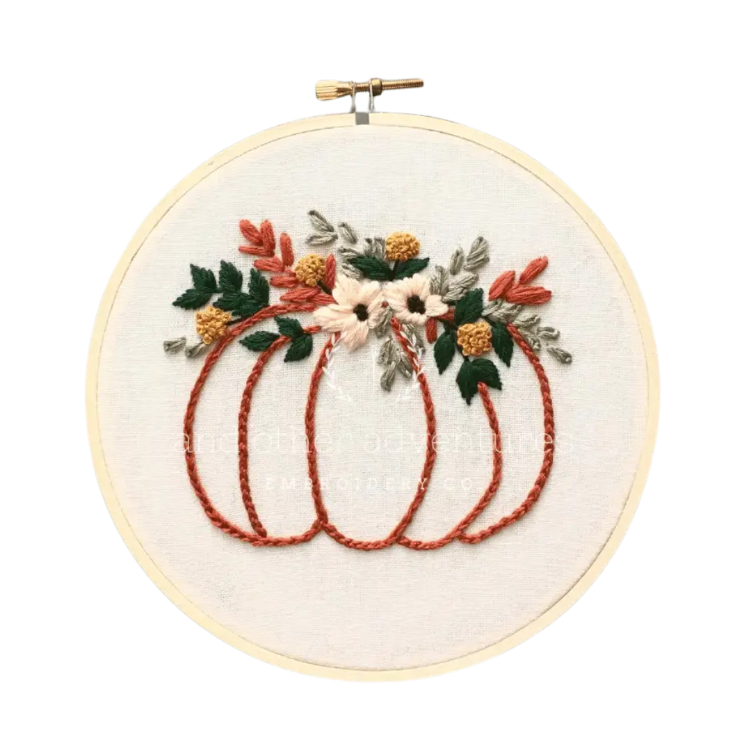 Hand Embroidery Kit - Rust Floral Pumpkin