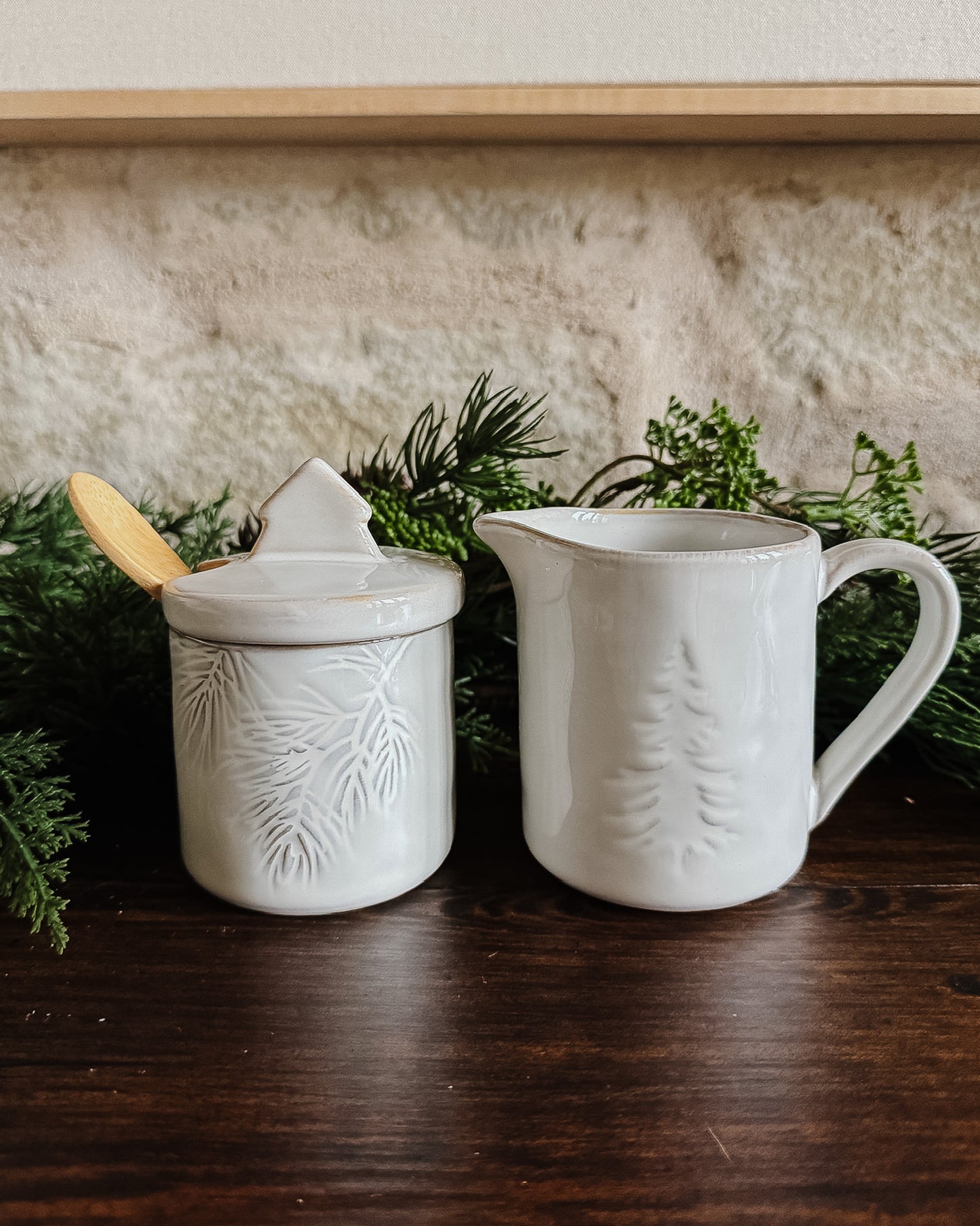 Stoneware Holiday Sugar Pot w/ Spoon