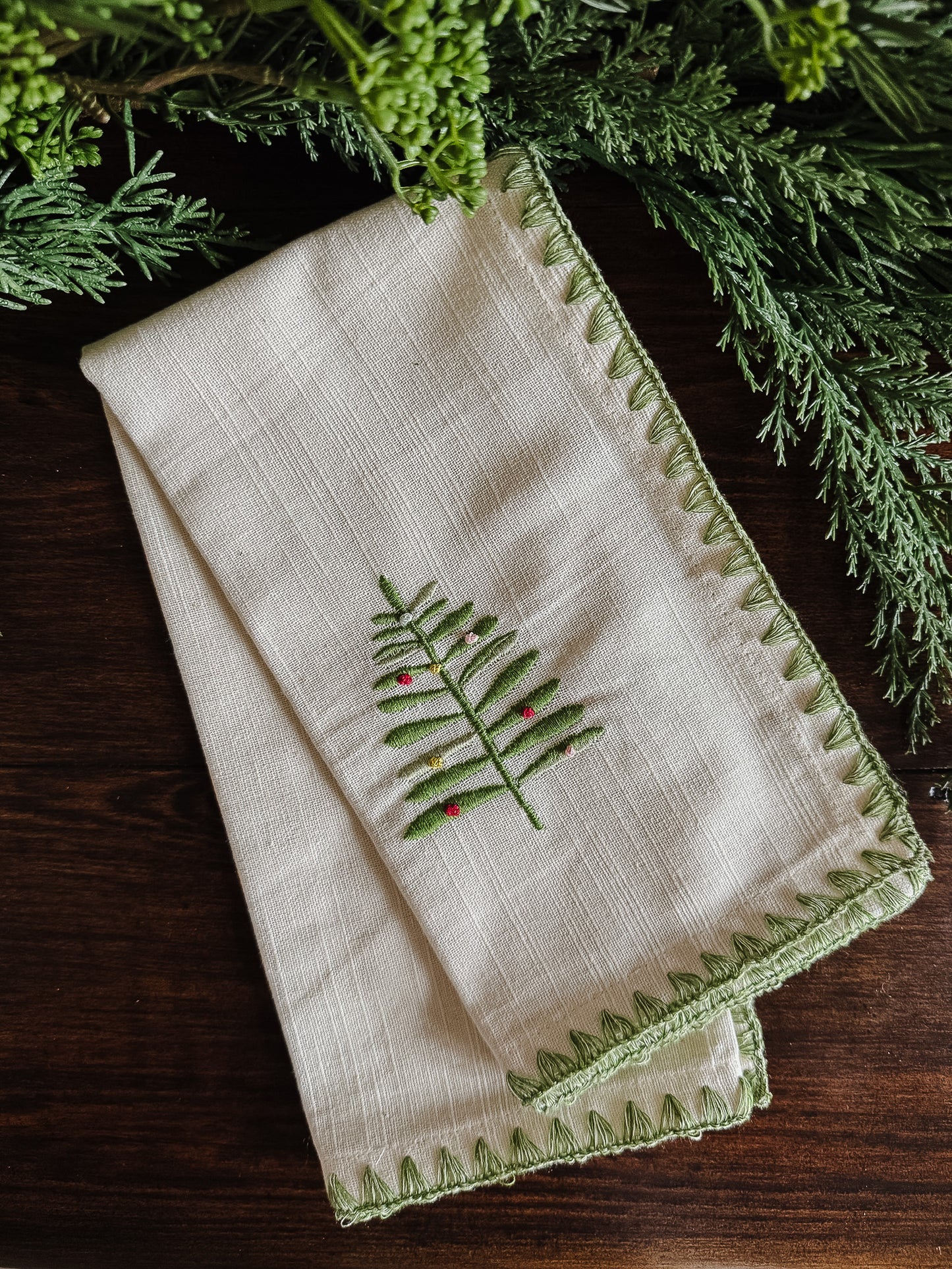 Embroidered Christmas Tree Cloth Napkins