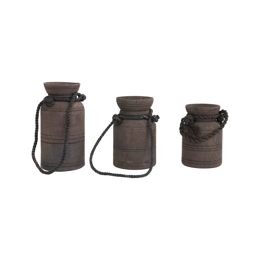 Wood Jug with Rope Handle
