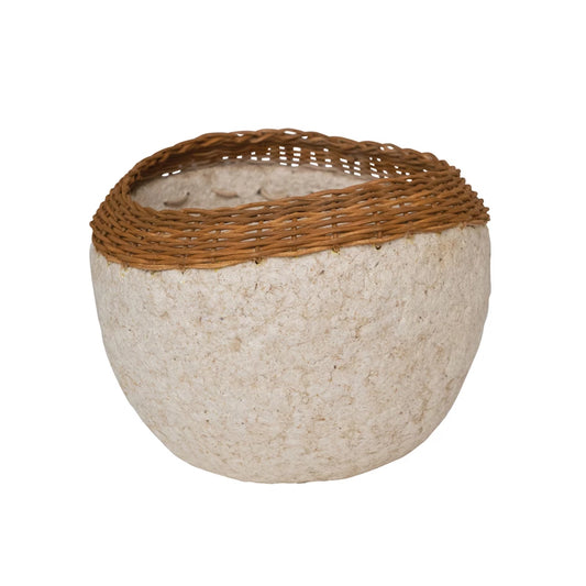 Paper Mache Bowl w/ Wicker Rim