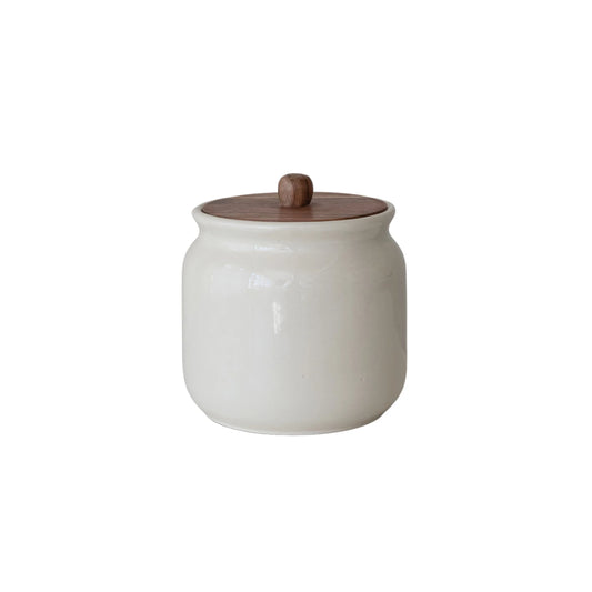 Stoneware Canister with Wood Lid