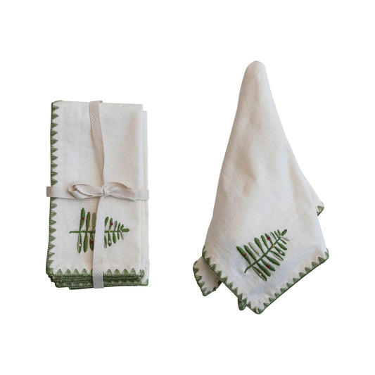 Embroidered Christmas Tree Cloth Napkins