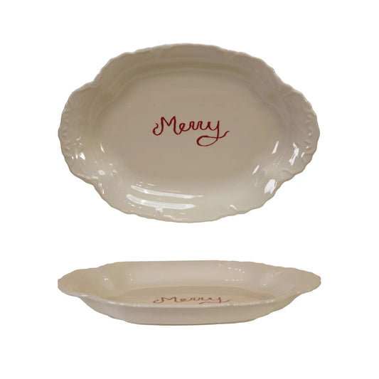 Stoneware Scalloped Christmas Platter