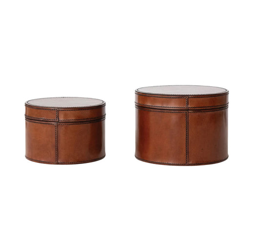 Round Leather Storage Boxes (Set of 2)