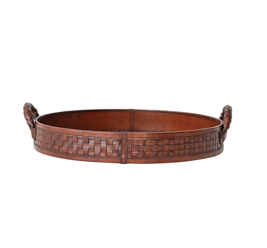 Woven Leather Tray with Braided Handles