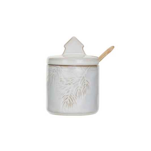 Stoneware Holiday Sugar Pot w/ Spoon