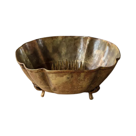 Antique Gold Bowl With Needle Point Frog
