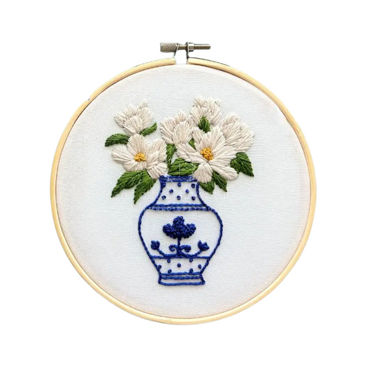 Hand Embroidery Kit - Ivory Magnolias in Ginger Jar