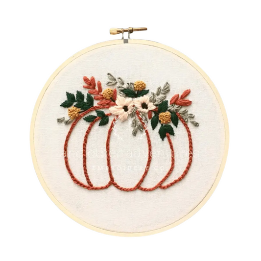 Hand Embroidery Kit - Rust Floral Pumpkin