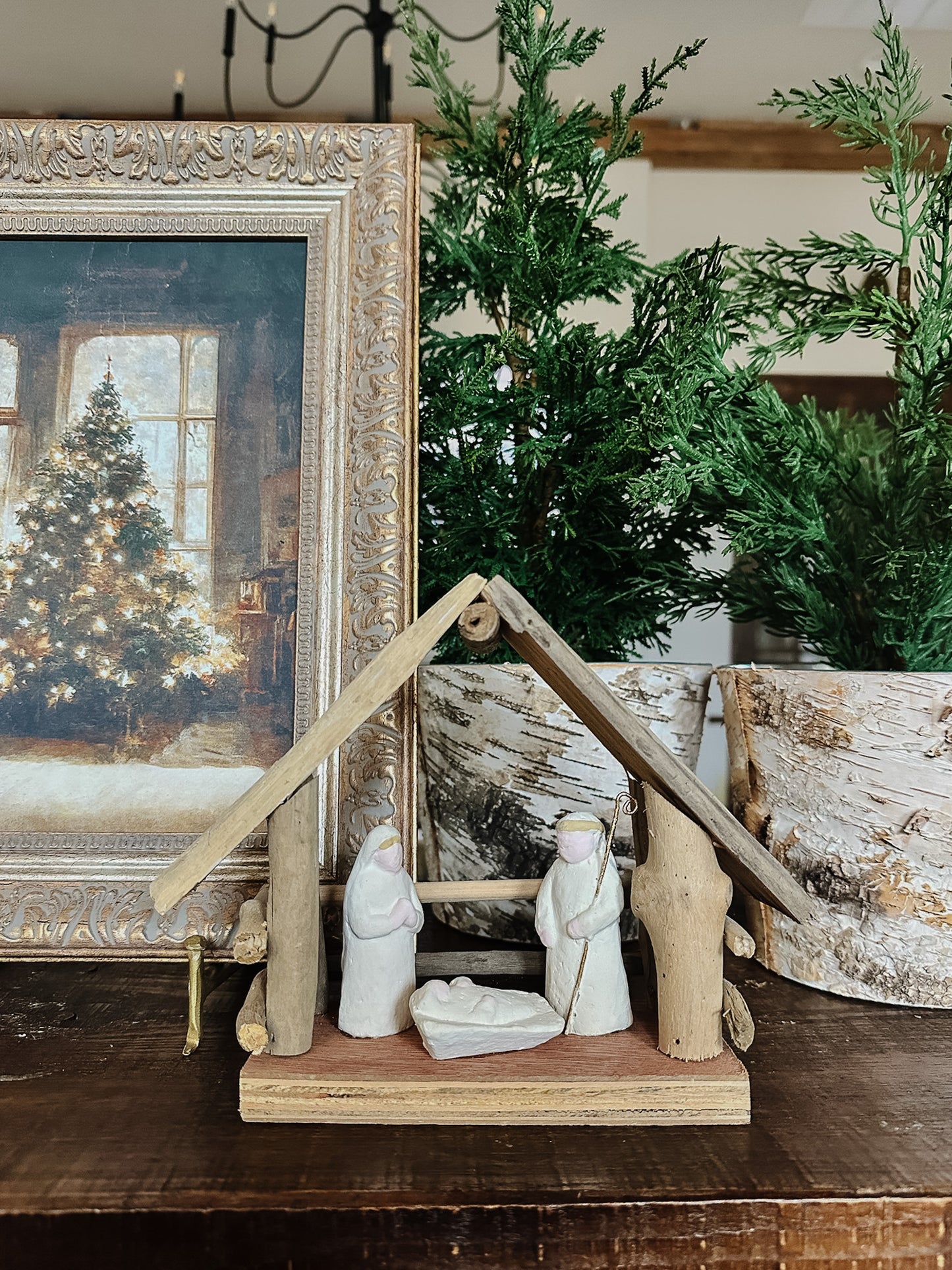 Handmade Driftwood and Paper Mache Nativity