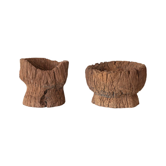 Textured Wooden Mortar Bowl
