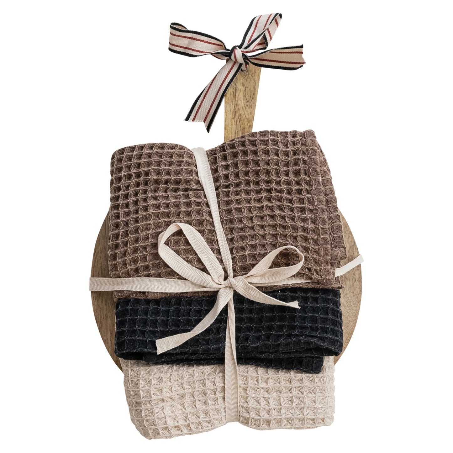 Waffle Dish Cloths with Round Cutting Board