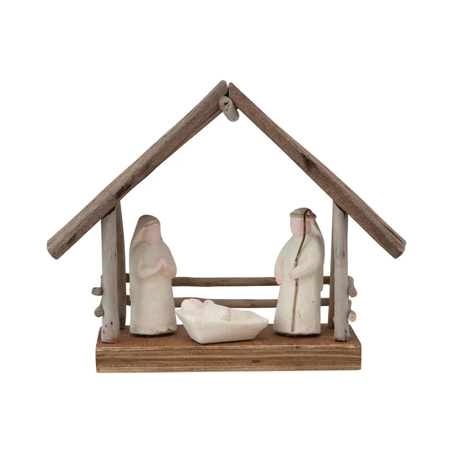 Handmade Driftwood and Paper Mache Nativity